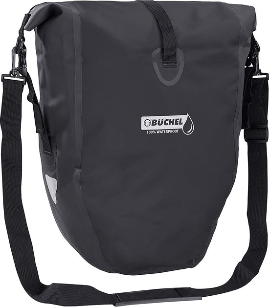 Büchel Luxe Pakaftas / Enkele fietstas - 100% Waterdicht - Met Schouderband - Luxe Pakaf-Systeem - 25,4 Liter - Zwart van Büchel