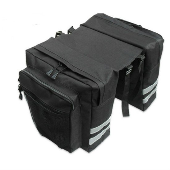 BukkitBow - Dubbele Fietstas / Fatbike Tas - Waterdicht Nylon - 2 Grote Vakken - Fietsaccessoire voor Boodschappen & Dagelijks Gebruik - Zwart