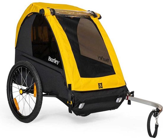 Burley Bee Double Fietskar – Fietskar voor Kinderen – Fietskar 2 Kinderen – Inklapbaar – Cargo Trailer – Geel Zwart van Burley