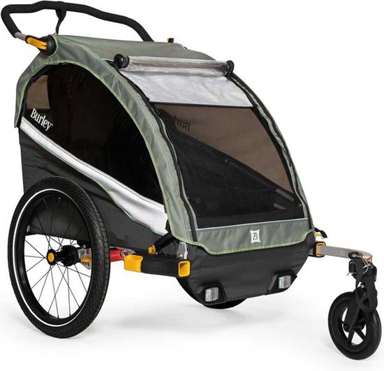 Burley D’Lite X Single Fietskar - Fietskar voor Kinderen - Fietskar 1 Kind - Inklapbaar - Cargo Trailer - Groen Grijs van Burley