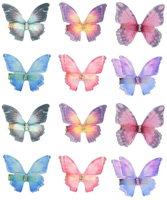 Butterfly Hair Clips 12 Pieces Women Girls Kids Hair Clips Set 3D Butterfly Hairpin Headdress for Bride Wedding Accessory