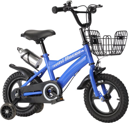 Buxibo Mini Racer 12 inch fiets - voor jongen 2-4 jaar - met zijwielen - blauw van Buxibo
