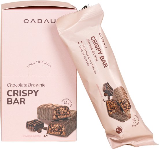 Cabau - Crispy Bars - Chocolate Brownie - Eiwitreep met 15 g Proteïne per Reep - Glutenvrij, Vezelrijk & Laag in Suiker - Box van 8 Stuks van Cabau