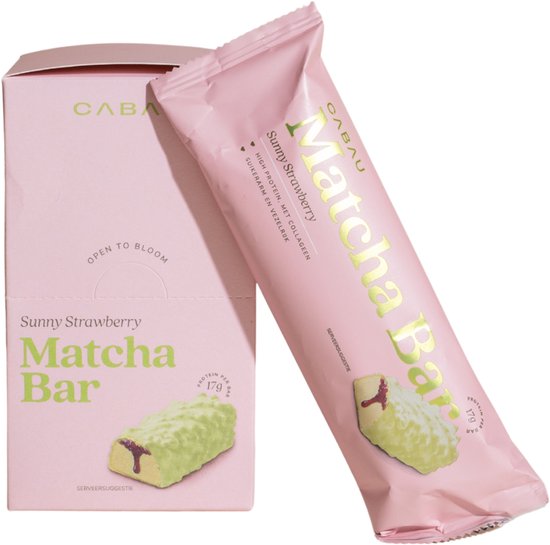 Cabau - Matcha Protein Bars - Eiwitreep - Sunny Strawberry - 7 Stuks - 17g Proteïne per Reep - Collageen, Vezelrijk & Suikerarm van Cabau
