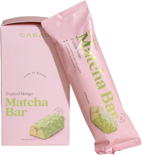 Cabau - Matcha Protein Bars - Eiwitreep - Tropical Mango - 7 Stuks - 17g Proteïne per Reep - Collageen, Vezelrijk & Suikerarm