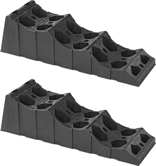 Campout Oprijbok XL Caravan en Camper- Oprijbokken - 93 x 28.5 x 26.6 cm - Oprijbrug - Wielbalans - Verstelbaar - 3 Hoogtes - Extra Grip - Lichtgewicht kunststof - Inclusief Draagtas - Max 5000 KG belastbaar - 2 Stuks - Zwart van Campout