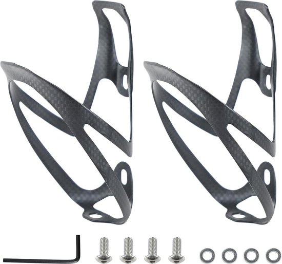 Carbon Fiets Flessenhouder - Ultralicht - Sterk - Fietsdrinkhouder 72mm - MTB Racefiets - Montageschroeven - Gereedschap - Mountainbikes - Mat Zwart (2 Pack) van Carbon