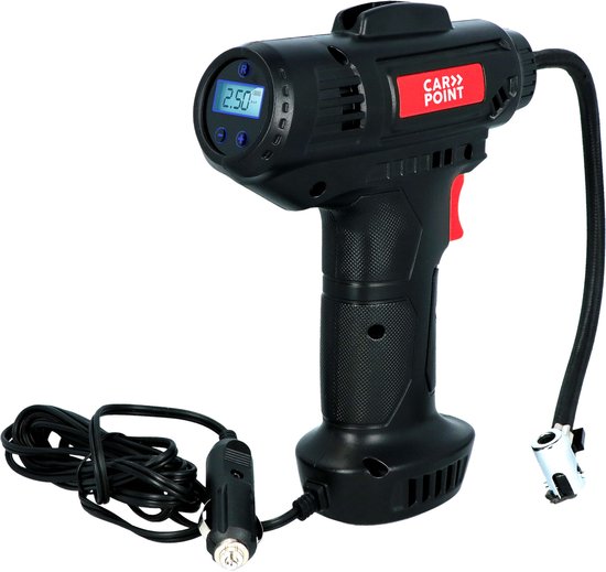 Carpoint Digitale Luchtcompressor - Boormachine model - Digitale display - Instelbare druk - Atomatische afslag - Pompt tot 10 BAR/150 PSI - Led lamp - 12V/54W