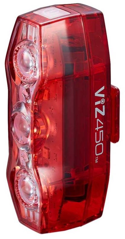 Cateye Viz450 Achterlicht - Lumens: 450 - 300 Graden Zichtbaarheid - USB Oplaadbaar - OptiCube Lenstechnologie - 4 Lichtmodi - Rood