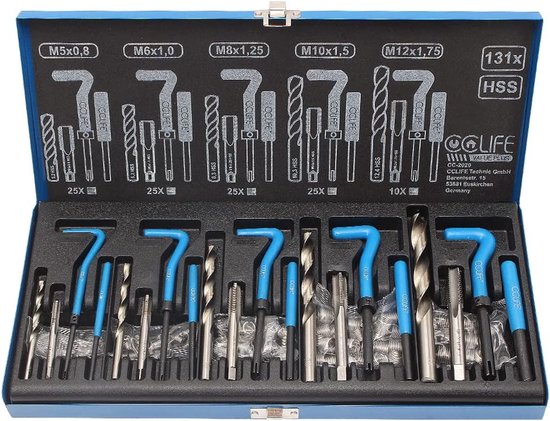 CCLIFE schroefdraadreparatieset 131-delige reparatiebussen, met M5 M6 M8 M10 M12 van Merkloos