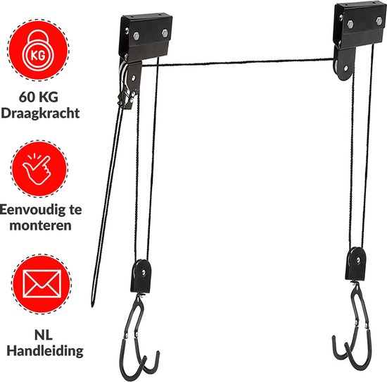Century Goods Fietslift Fietstakel - fiets ophangsysteem - 60 kg draagkracht van Merkloos