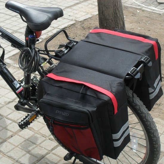 Ceruzo Dubbele Fietstas - 20 Liter - Bicycle Bag - Waterafstotend- Compact- Sportief -Zwart Rood van Ceruzo