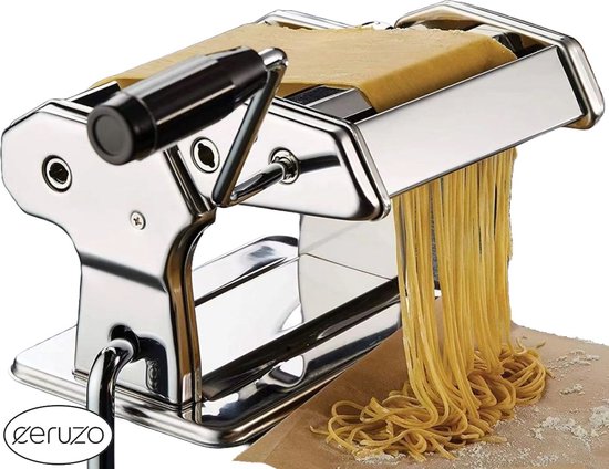 Ceruzo Pastamachine RVS - Spaghetti Machine - met Tafelgreep -verstelbaar 6 diktes- 21.5x21.5x15 cm van Ceruzo