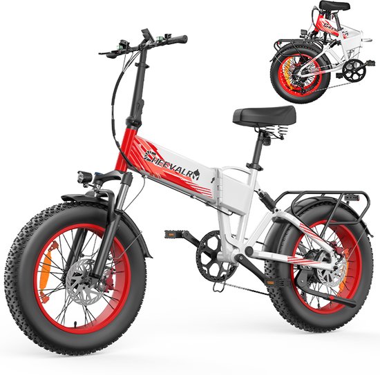 CHEEVALRY CF1000 elektrische fiets - 250W Motor - opvouwbaar - 20 inch - 48V 20Ah - 7 Versnellingen - wit-rood van CHEEVALRY