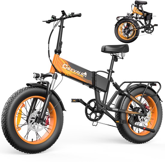CHEEVALRY CF1000 elektrische fiets - 250W Motor - opvouwbaar - 20 inch - 48V 20Ah - 7 Versnellingen - zwart-oranje van CHEEVALRY