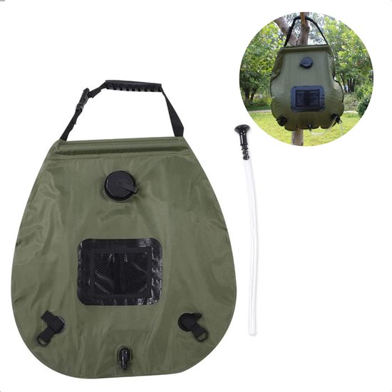 Cheqo® Campingdouche met Thermometer - 20 Liter - Outdoor Douche - Buitendouche - Douche voor Camping - Zonnedouche - Waterzak - Douchezak - Groen van Cheqo