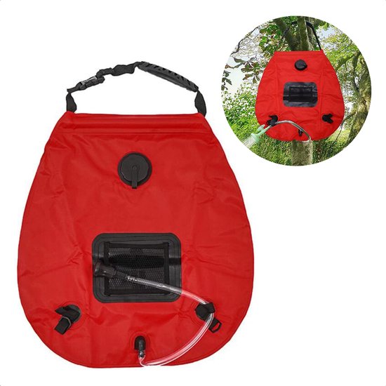 Cheqo® Campingdouche met Thermometer - 20 Liter - Outdoor Douche - Buitendouche - Douche voor Camping - Zonnedouche - Waterzak - Douchezak - Rood van Cheqo