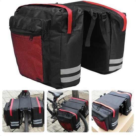 Cheqo® Dubbele Fietstas - 30 Liter - Waterafstotend - Oxford Polyester - Met Reflectiestrepen - Ook voor Elektrische Fiets van Cheqo®