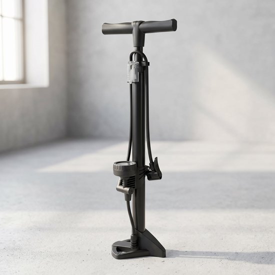Cheqo® Fietspomp Staand - Vloerpomp met Manometer en Drukmeter - Luchtpomp Fiets - Bandenpomp - Hoge Druk - Hollands Ventiel - Frans Ventiel - Autoventiel - Fietsbanden Oppompen - Racefiets - MTB - Stadsfiets - Dubbele Ventielkop