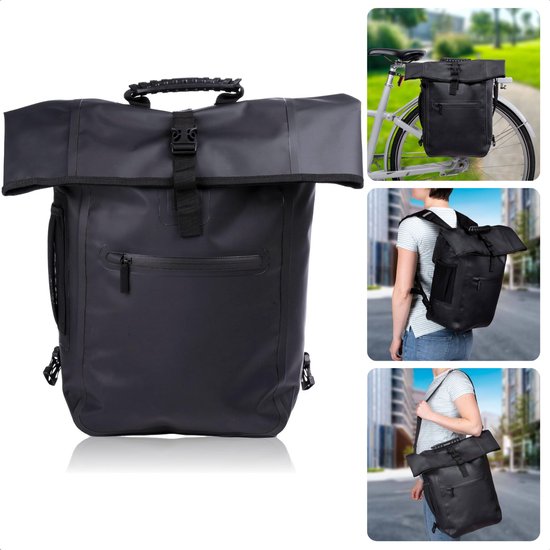 Cheqo® Waterdichte Fietsrugzak 25L - Fiets Rugzak - Fietstas Enkel - Multifunctioneel - Rol Top - Ideaal voor Woon-werkverkeer van Cheqo