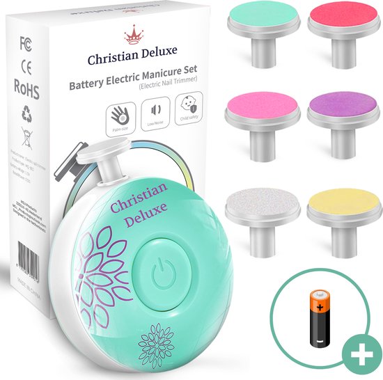 Christian Deluxe® Elektrische Baby Nagelvijl Mint Groen - Baby Nagelknipper - Manicure Set Baby - Nagelschaartje - 6 Vijlen - Incl. Batterij van Christian Deluxe