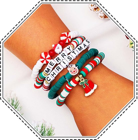 Christmas Bead Bracelet Set Santa Reindeer Colourful Bracelets Star Stackable Set for Women