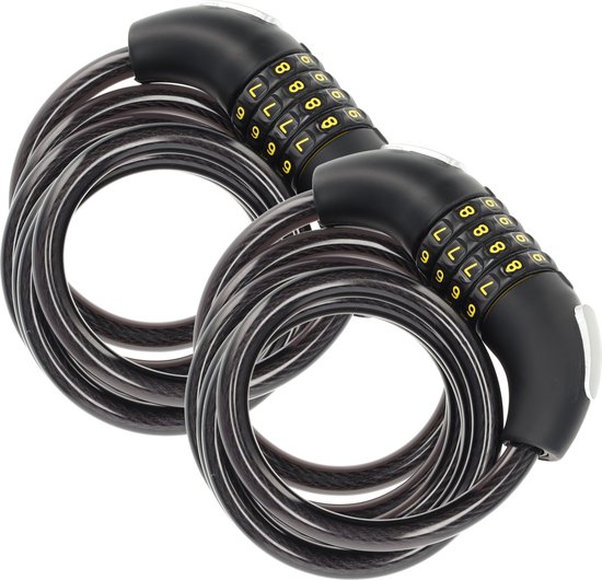 Cijferslot fiets 2 stuks code kabelsloten voor Fietsen - Kunststof en Rubber - 180cm x 10mm - Zwarte Fietsaccessoires van Tectake