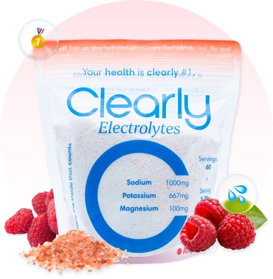 Clearly Electrolytes Framboos – Elektrolyten Poeder – 60 Porties Zonder Suiker – Sportdrank & Keto Hydratatie - Natrium 1000mg, Kalium 667mg, Magnesium 100mg van Merkloos