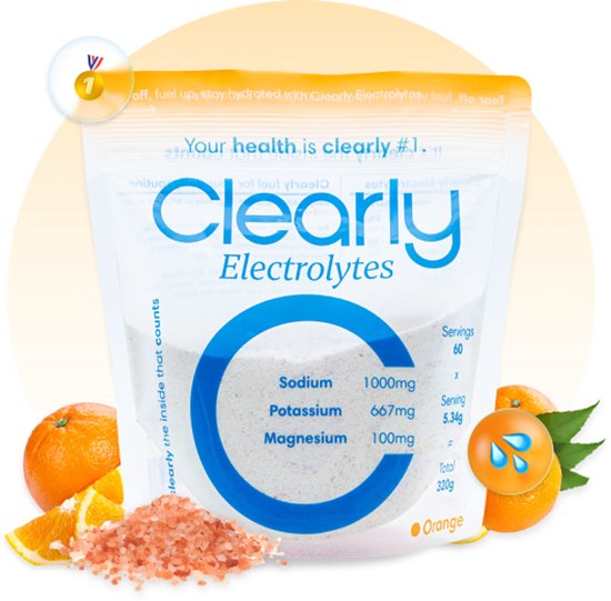 Clearly Electrolytes Sinaasappel – Elektrolyten Poeder – 60 Porties Zonder Suiker – Sportdrank & Keto Hydratatie - Natrium 1000mg, Kalium 667mg, Magnesium 100mg van Merkloos