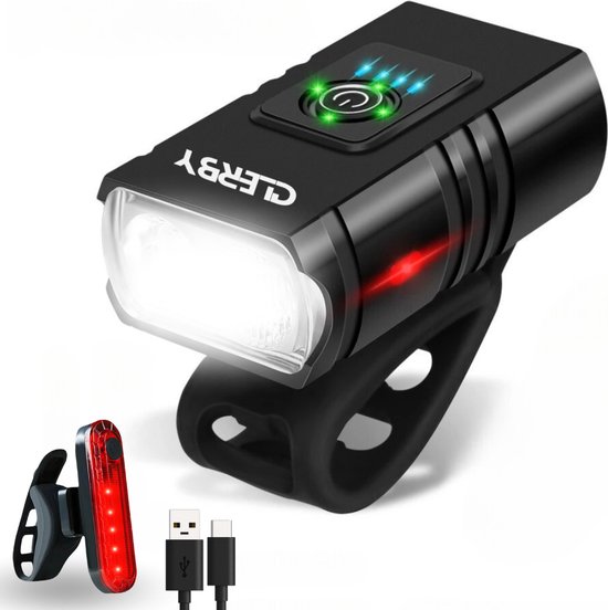 Clerby - Fietsverlichting Set LED - Fietslamp USB Oplaadbaar - Voorlicht en Achterlicht - Fietslicht - USB Oplaadbaar - Fietslampjes - Waterdicht - Zwart
