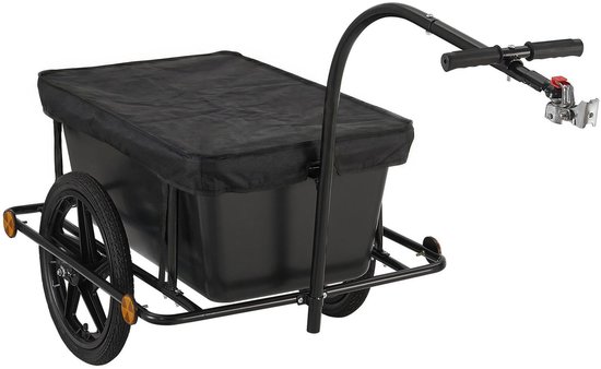 CLP Fietskar & Handkar met Afdekzeil - Fietsaanhanger Haarlem - Transportkar tot 80 kg - Inclusief Koppeling - Robuust Staal - zwart