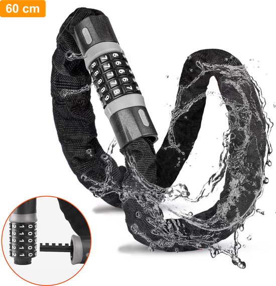 Colorful Sun® Fietsslot met cijferslot - 60 cm - 1 stuk - Kettingslot fiets - Motorslot - Fietssloten electrische fietsen - Fietsslot ketting - Cijfercombinatieslot - Slot met Code - Zwart, Grijs van Colorful Sun®