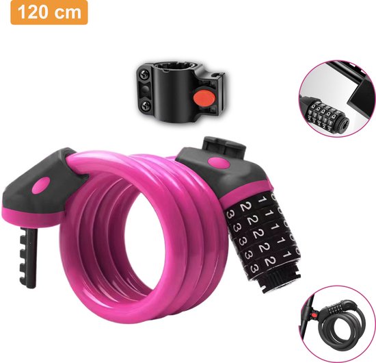 Colorful Sun® Fietsslot met cijferslot - Ø12mm / 120cm - Met vaste beugel - 1 stuk - Kabelslot Fiets - Slot voor Fietsen - Motorslot - Fietssloten electrische fietsen - Code Kabelslot - Cijfercombinatieslot - Roos van Colorful Sun®