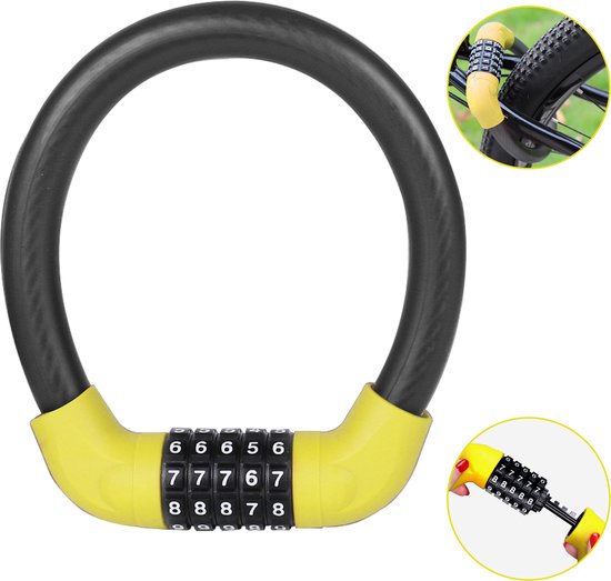 Colorful Sun® Fietsslot met cijferslot - Ø17,2mm / 40 cm - 1 stuk - Kabelslot Fiets - Fietssloten electrische fietsen - Cijferslot - Code Kabelslot - Cijfercombinatieslot - Slot met Code - Geel van Colorful Sun®