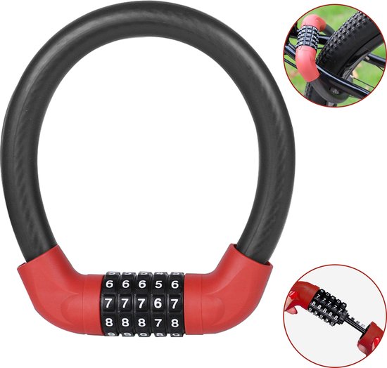 Colorful Sun® Fietsslot met cijferslot - Ø17,2mm / 40 cm - 1 stuk - Kabelslot Fiets - Fietssloten electrische fietsen - Cijferslot - Code Kabelslot - Cijfercombinatieslot - Slot met Code - Rood van Colorful Sun®