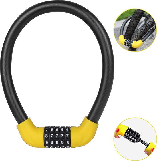 Colorful Sun® Fietsslot met cijferslot - Ø17,2mm / 57 cm - 1 stuk - Kabelslot Fiets - Motorslot - Fietssloten electrische fietsen - Cijferslot - Code Kabelslot - Cijfercombinatieslot - Slot met Code - Geel van Colorful Sun®