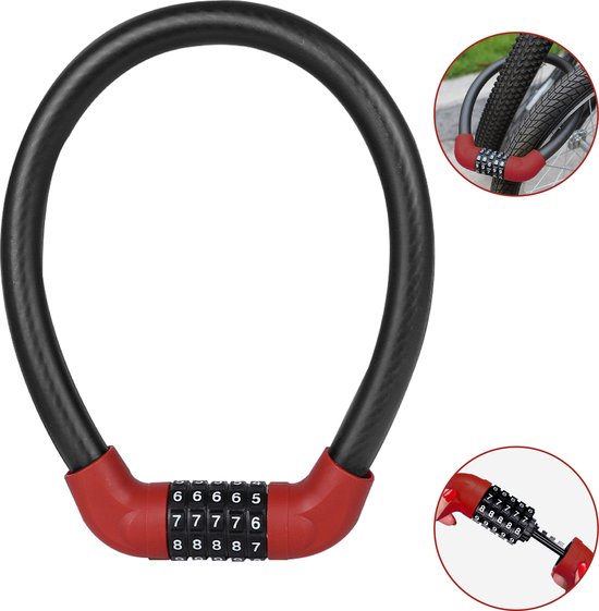 Colorful Sun® Fietsslot met cijferslot - Ø17,2mm / 57 cm - 1 stuk - Kabelslot Fiets - Motorslot - Fietssloten electrische fietsen - Cijferslot - Code Kabelslot - Cijfercombinatieslot - Slot met Code - Rood van Colorful Sun®