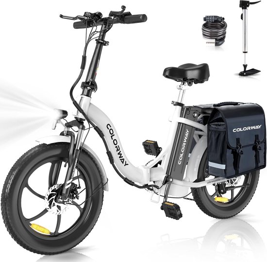 Colorway BK6S Elektrische Fiets - 20*3.0 Inch Fat Tire City Commuter EBike met Afneembare 36V 15Ah Lithium Batterij - Opvouwbaar Mountain E-Bike met 250W Motor - 7 Versnellingen - IP54 Waterdicht - Met fietstas van Colorway