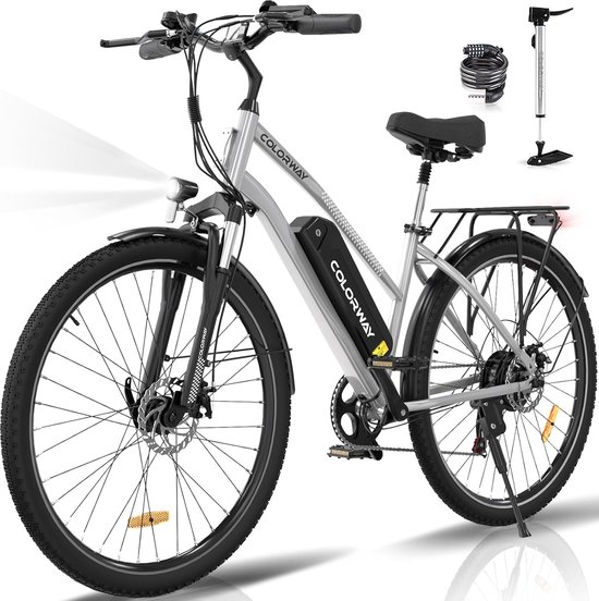 Colorway Elektrische Fiets BK27 - Trendy 28 Inch City Commuter EBike met Afneembare 36V 15Ah Lithium Batterij - Mountain E-Bike met 250W Motor - 7 Versnellingen - IP54 Waterdicht van Colorway