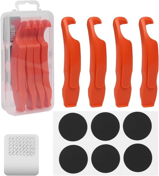 Complete Fietspomp en Bandenreparatieset met Plaksets, Hevel en Metaalvijlen voor Fietsers en Motorrijders