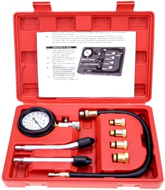 Compressiemeter - Cilinder Compressor - Auto gereedschap - Handige Tool - 9 Stuks - Compressie Tester - Rood