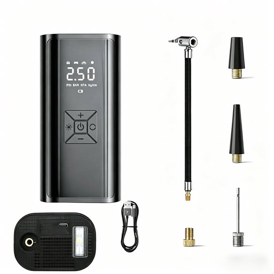 Compressor Bandenpomp - Luchtcompressor Bandenpomp - 12V Draagbare Luchtcompressor - Elektrische Bandenpomp - 4500 mAh - Fiets/Auto/Motor/Bal/Luchtbed