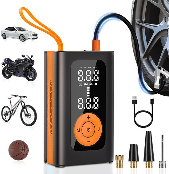 compressor - fietspomp, ballenpomp - elektrische fietspomp - bandenpomp - luchtcompressor - autobanden pomp - compressor bandenpomp - 4000mAh - 12v & draadloos