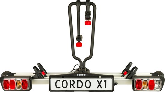 Cordo X1 Fietsendrager Trekhaak - Lichtgewicht 12,5 kg - Geschikt voor 2 E-Bikes tot 30 kg - Opvouwbaar & Afsluitbaar van Cordo