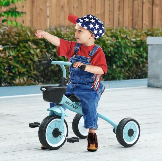 COVREO Kinderdriewieler blauw, metaal, verstelbaar zadel en fietsbel