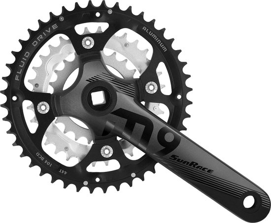 Crankstel Sunrace FCM914 aluminium - 9 speed - 175mm 44-32-22T - vierkante as