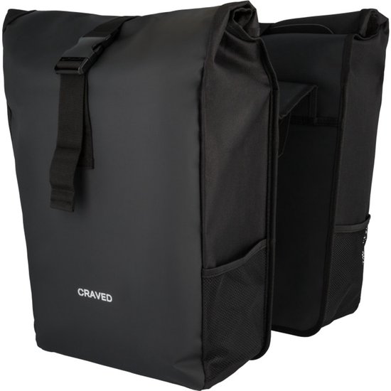 Craved Dubbele Fietstas Spark - Zwart - 48 Liter - Rolltop van Craved