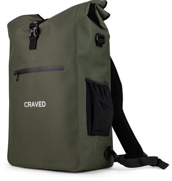 Craved Enkele Fietstas 3 in 1 Transit - 28L - Geschikt voor E-Bikes - Olijfgroen - Waterdicht - Met schouderband - Laptop vak van Merkloos