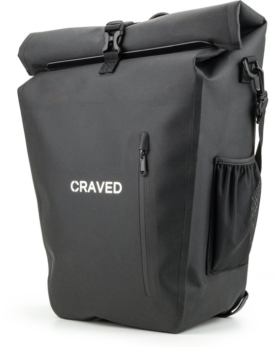 Craved Enkele Fietstas Linea - 28L - Geschikt voor E-Bikes - Zwart - 100% Waterdicht - Met schouderband van Craved
