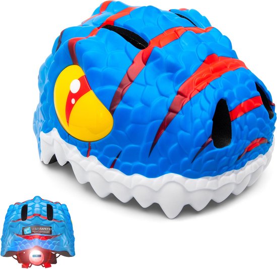 Crazy Safety - Kinderfietshelm - Fietshelm voor kinderen - Blauwe Draak - EN1078 Gecertificeerd - Maat S - 49/54 cm verstelbaar van Crazy Safety